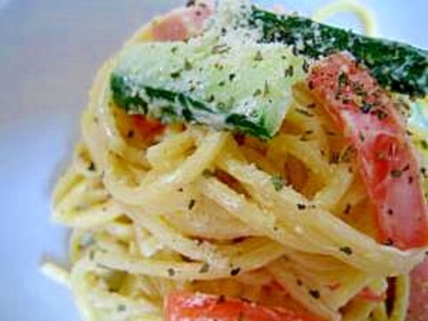 バジルと粉チーズでコクうま♪スパゲティサラダ